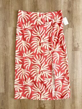 Red and Cream Leaf Print Skirt Women’s XL A New Day Coastal Tropical